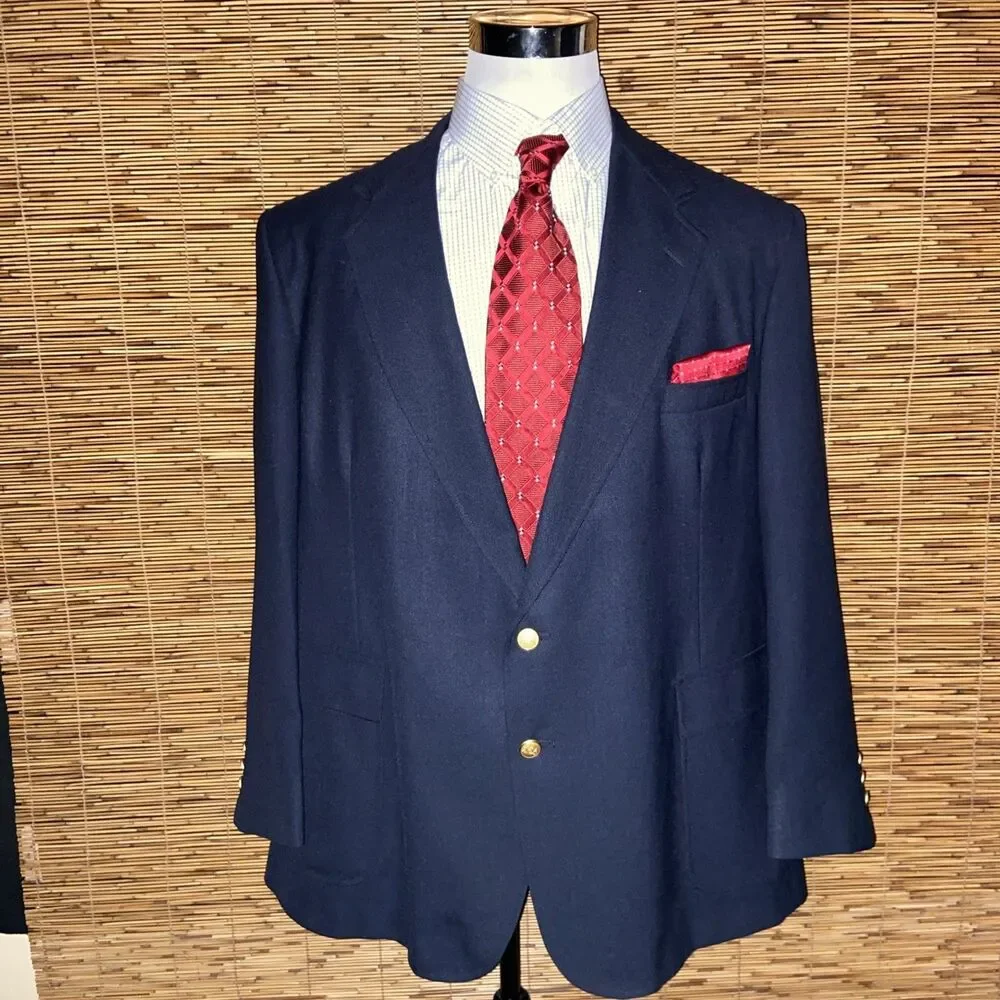Stafford Wool Blend Sport Coat Navy Size 48 Gold Button Blazer USA Made